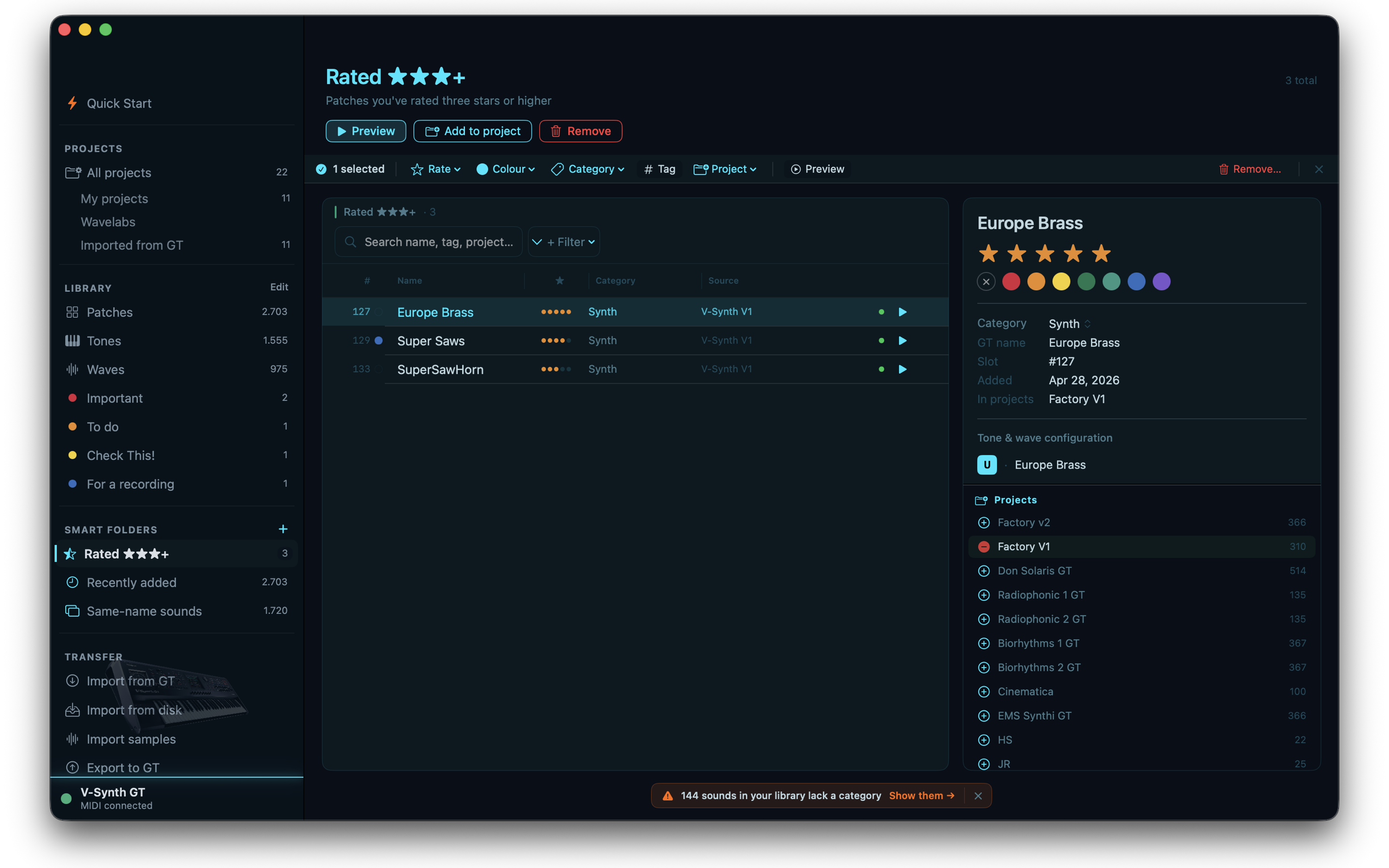 Smart Folders with rating filter and project breakdown